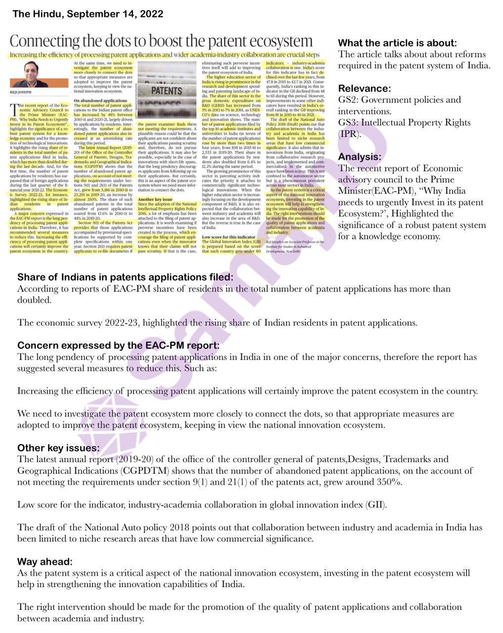 UPSC Daily Editorial Analysis Connecting The Dots To Boost The Patent