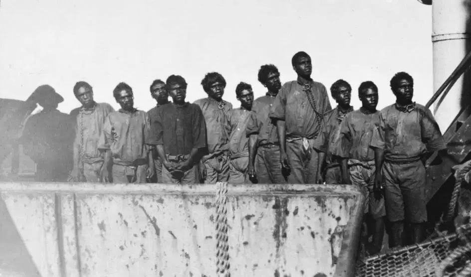 Australian Aborigines in chains at Wyndham prison, 1902 SamePassage