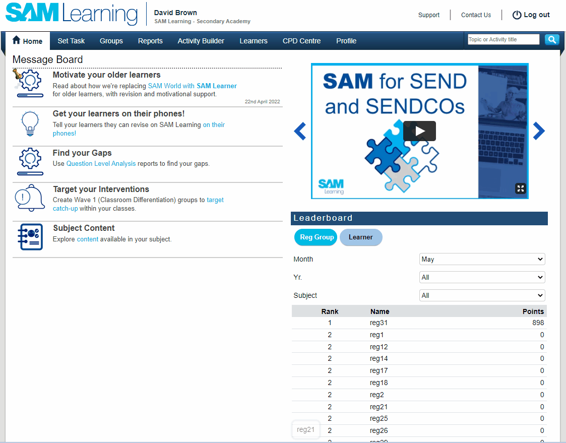 How do you reset a Learner's password? SAM Learning