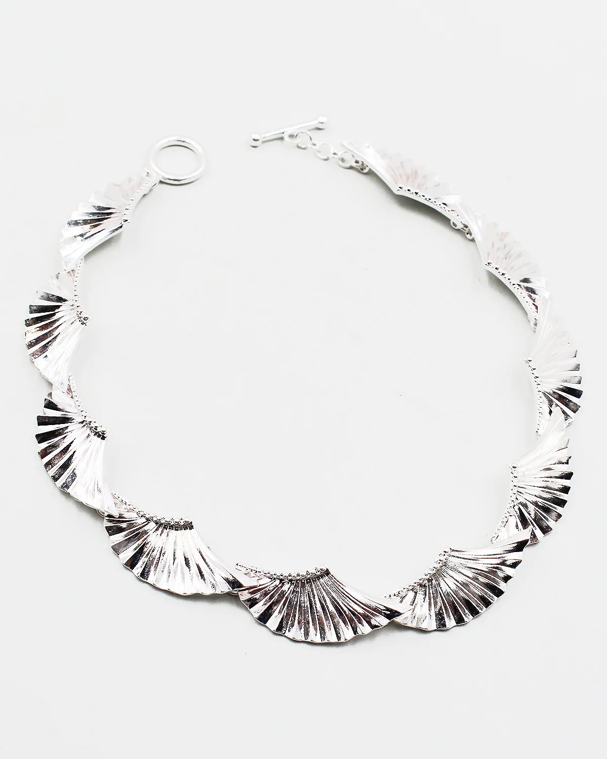 Textured Metal Fan Necklace Sam Moon Trading