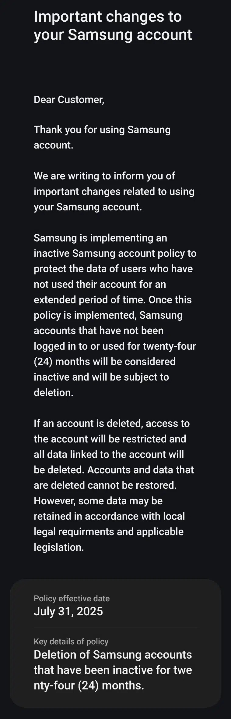 Samsung Emails Users About Deleting Inactive Accounts — It's Not