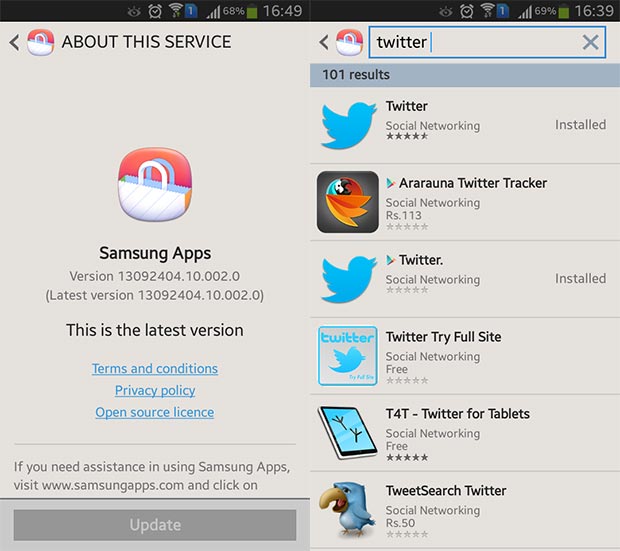 Samsung Apps Mobile app gets an update, shows Play Store