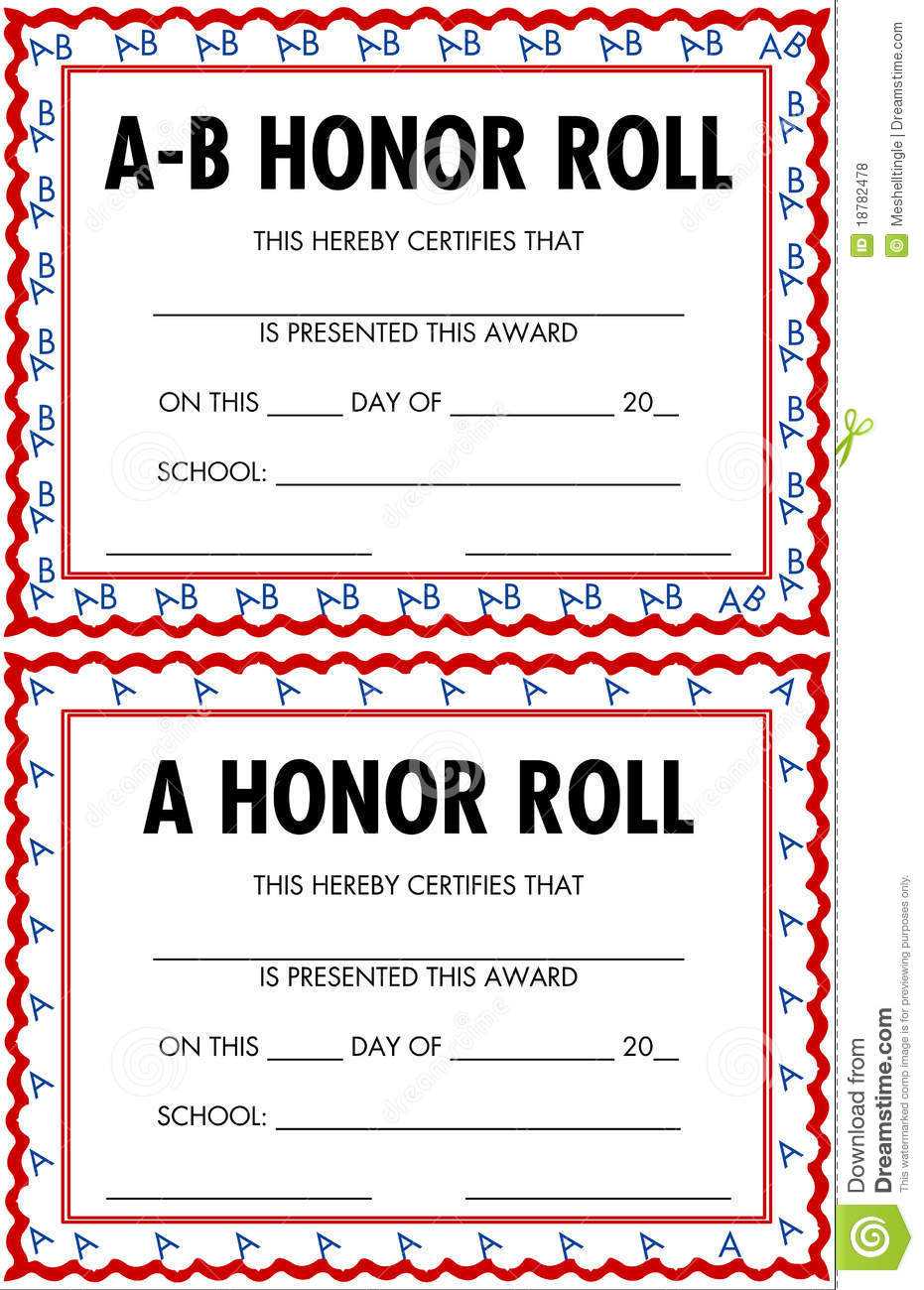 A/b Honor Roll Clipart inside Honor Roll Certificate Template Great