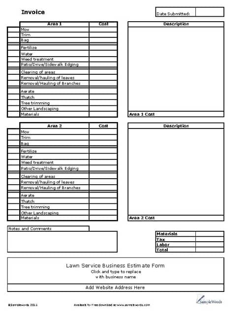 Lawn Service Business Invoice Excel Spreadsheet