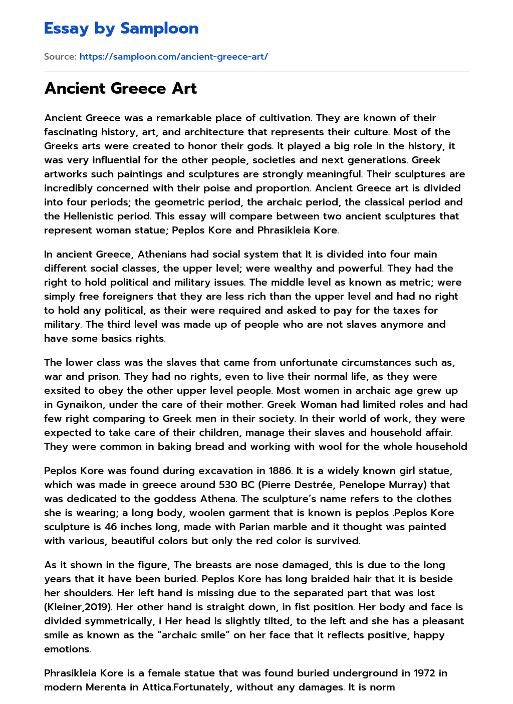 ≫ Ancient Greece Art Free Essay Sample on