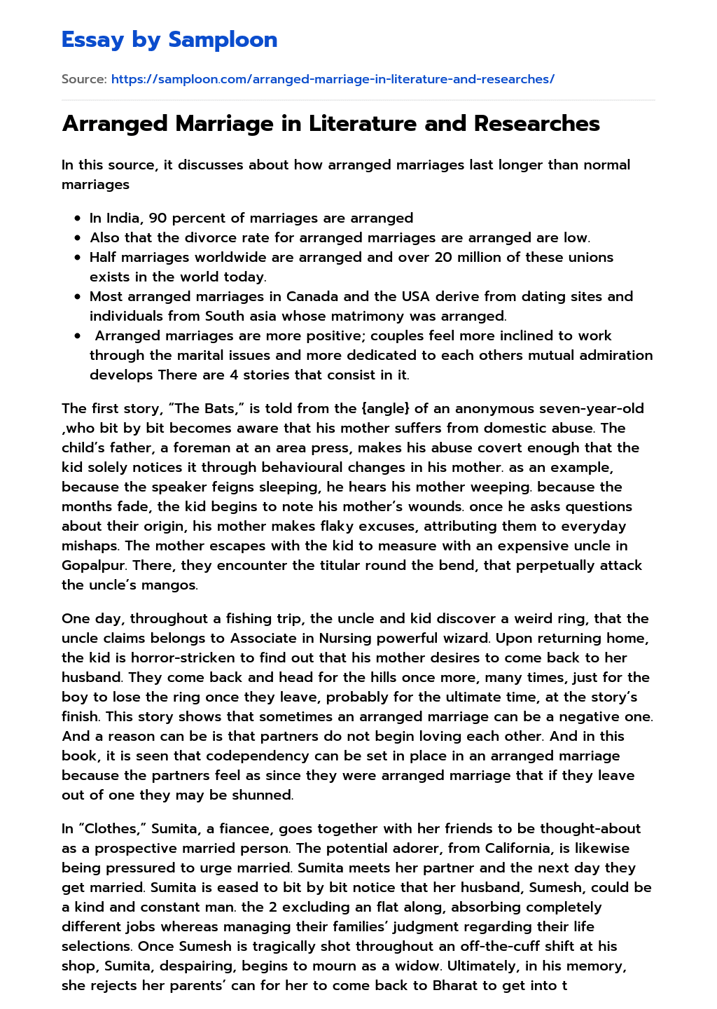 ≫ Arranged Marriage in Literature and Researches Free Essay Sample on