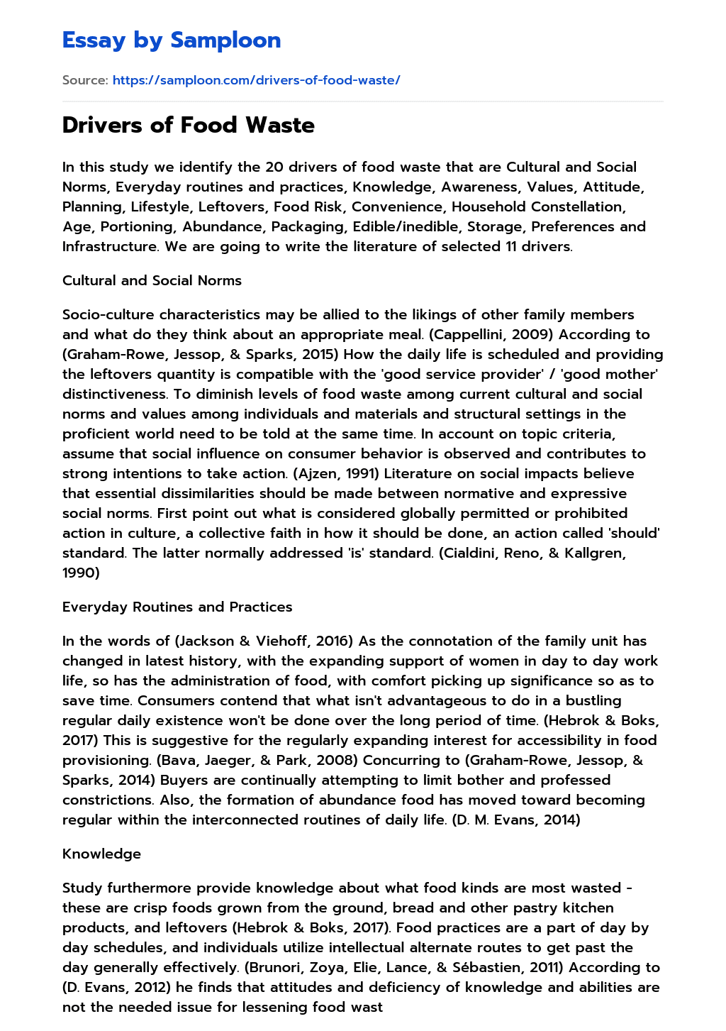 ≫ Drivers of Food Waste Free Essay Sample on