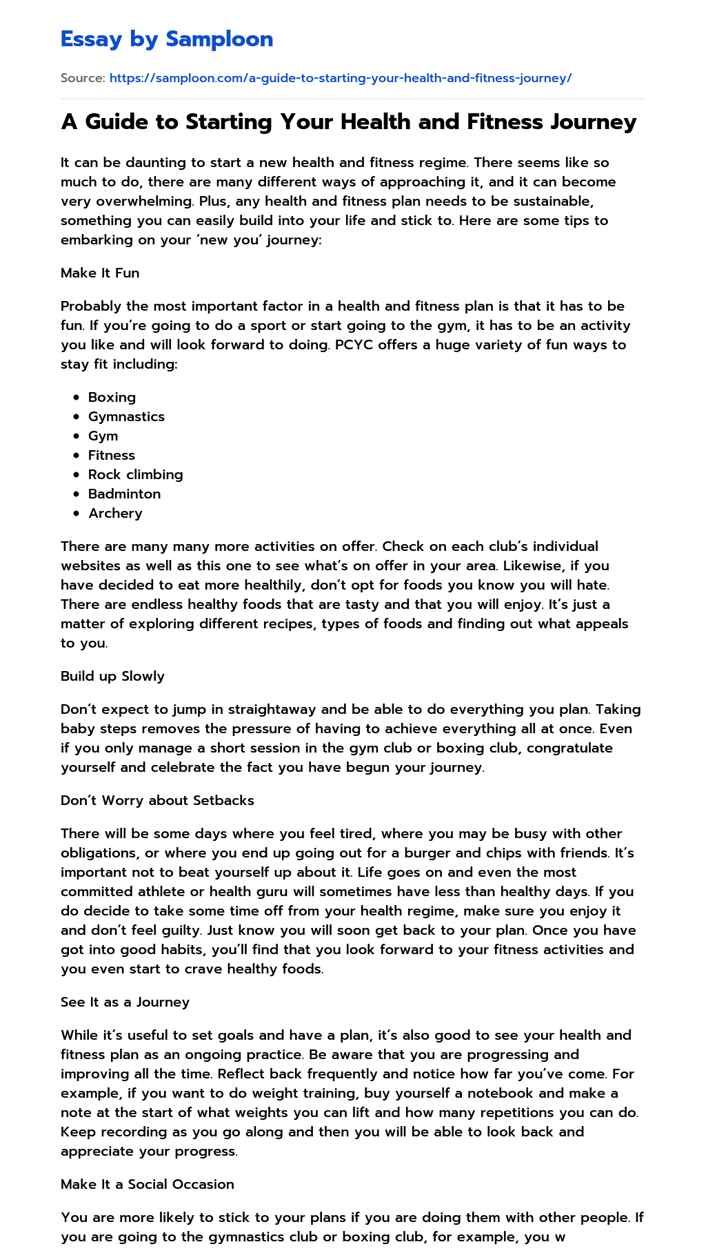 ≫ A Guide to Starting Your Health and Fitness Journey Free Essay Sample