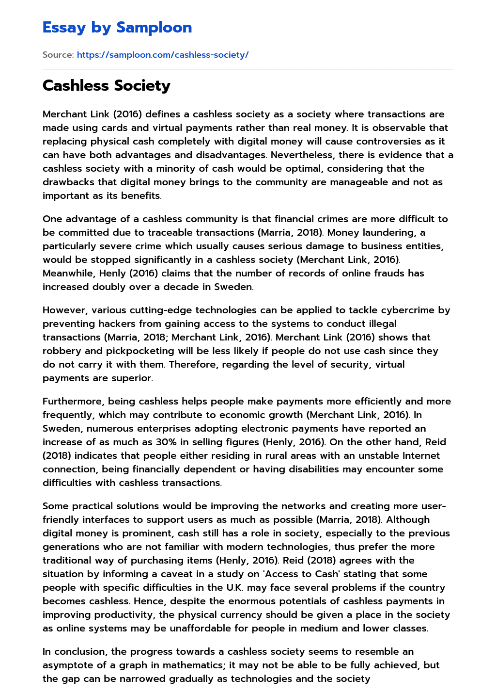 ≫ Cashless Society Free Essay Sample on