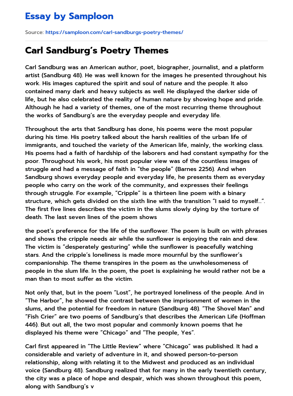 Carl Sandburg’s Poetry Themes Analytical Essay on