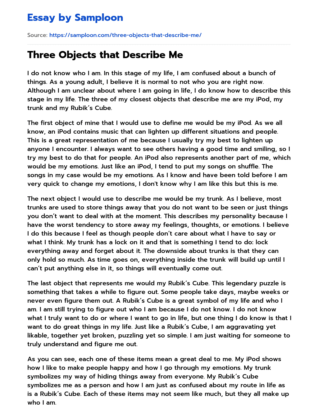 Three Objects that Describe Me Argumentative Essay on