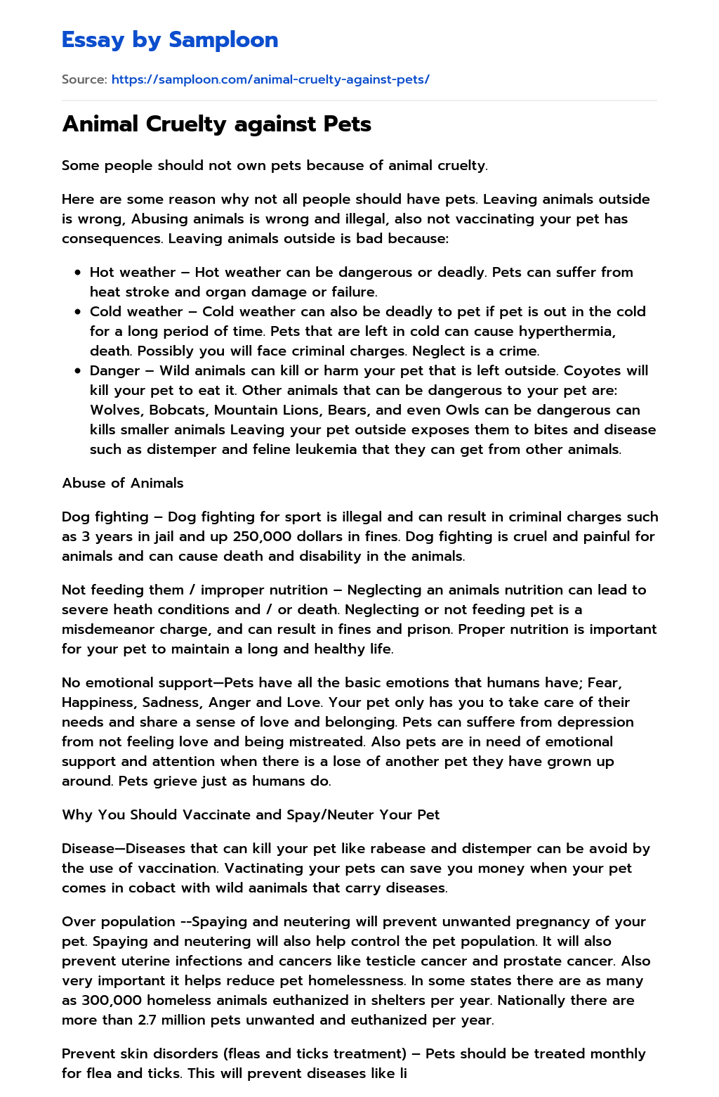 ≫ Animal Cruelty against Pets Free Essay Sample on