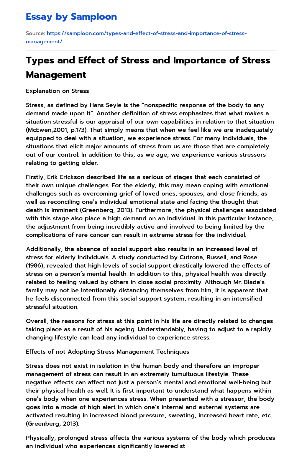 Types and Effect of Stress and Importance of Stress Management Free