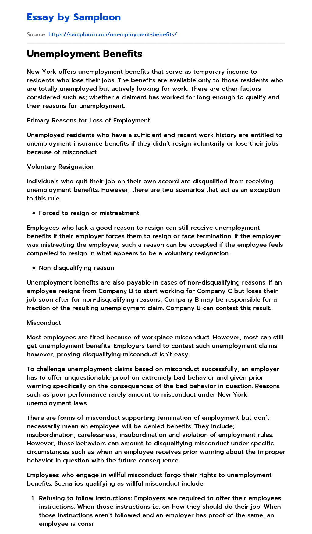 ≫ Unemployment Benefits Free Essay Sample on