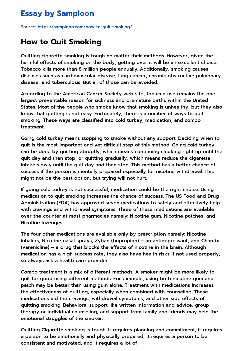 ≫ How to Quit Smoking Free Essay Sample on