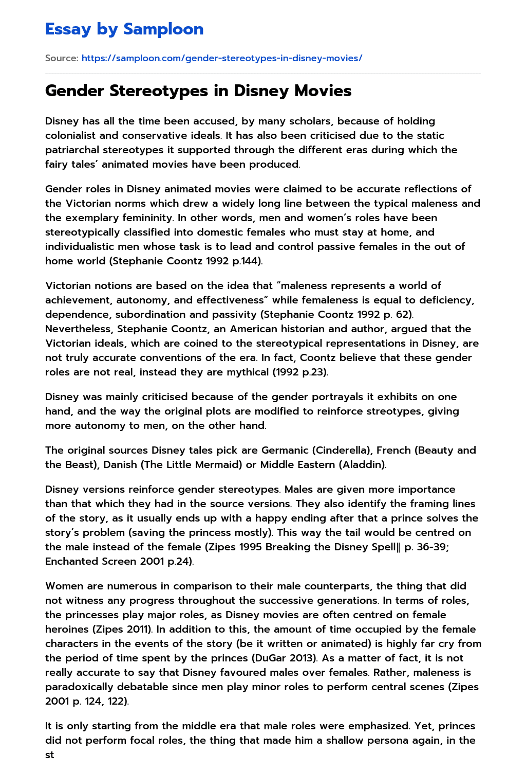 ≫ Gender Stereotypes in Disney Movies Free Essay Sample on
