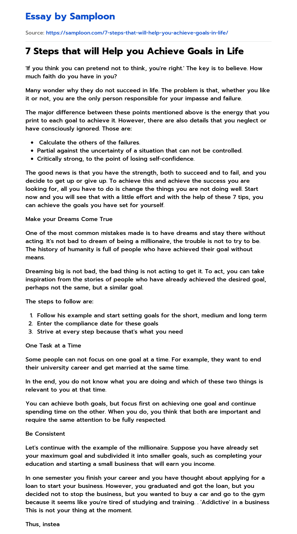 ≫ 7 Steps that will Help you Achieve Goals in Life Free Essay Sample on