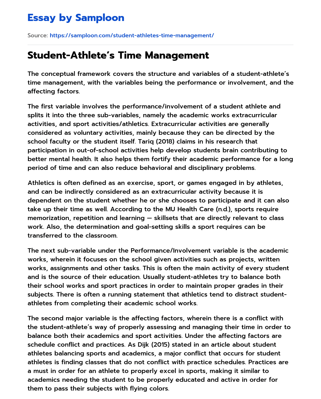 StudentAthlete’s Time Management Free Essay Sample on