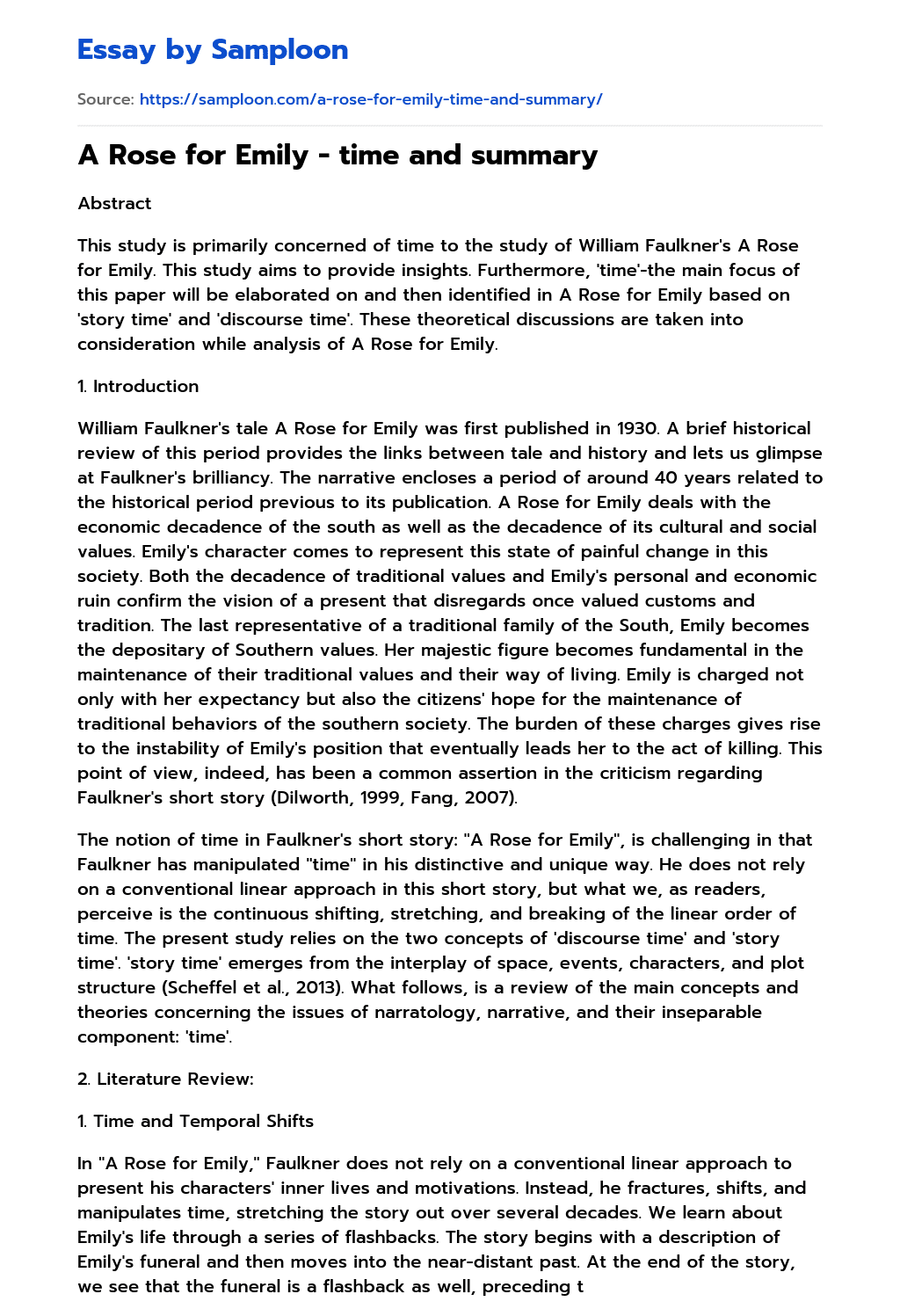 ≫ A Rose for Emily time and summary Free Essay Sample on