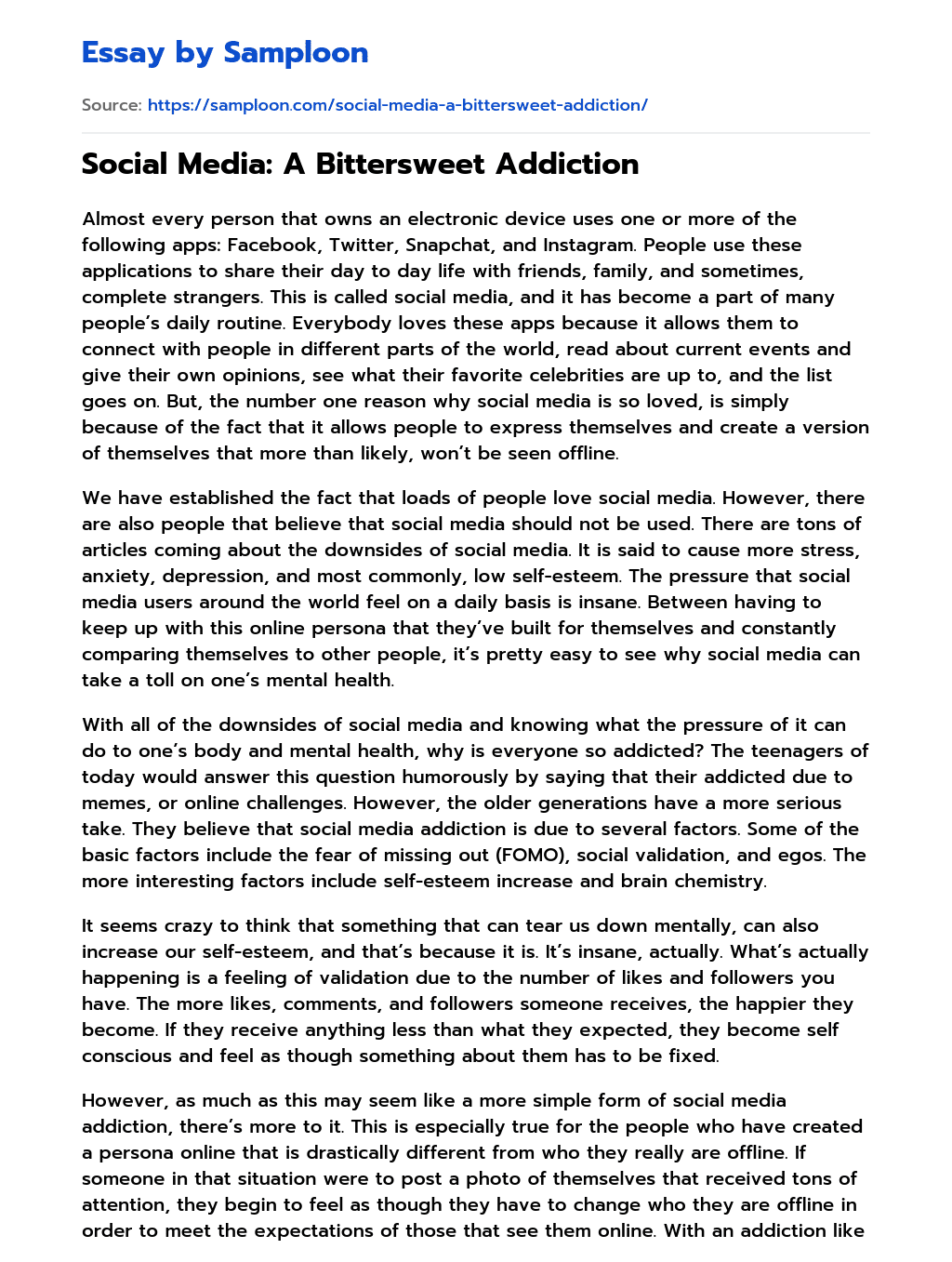 ≫ Social Media A Bittersweet Addiction Free Essay Sample on