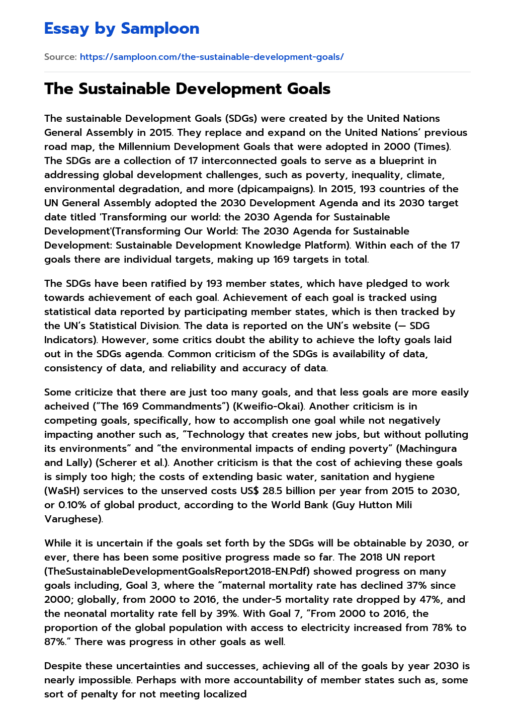 ≫ The Sustainable Development Goals Free Essay Sample on