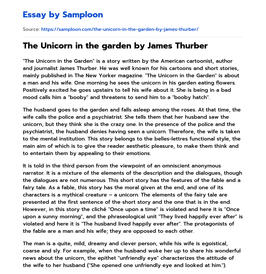 The Unicorn In Garden By James Thurber Summary Fasci Garden