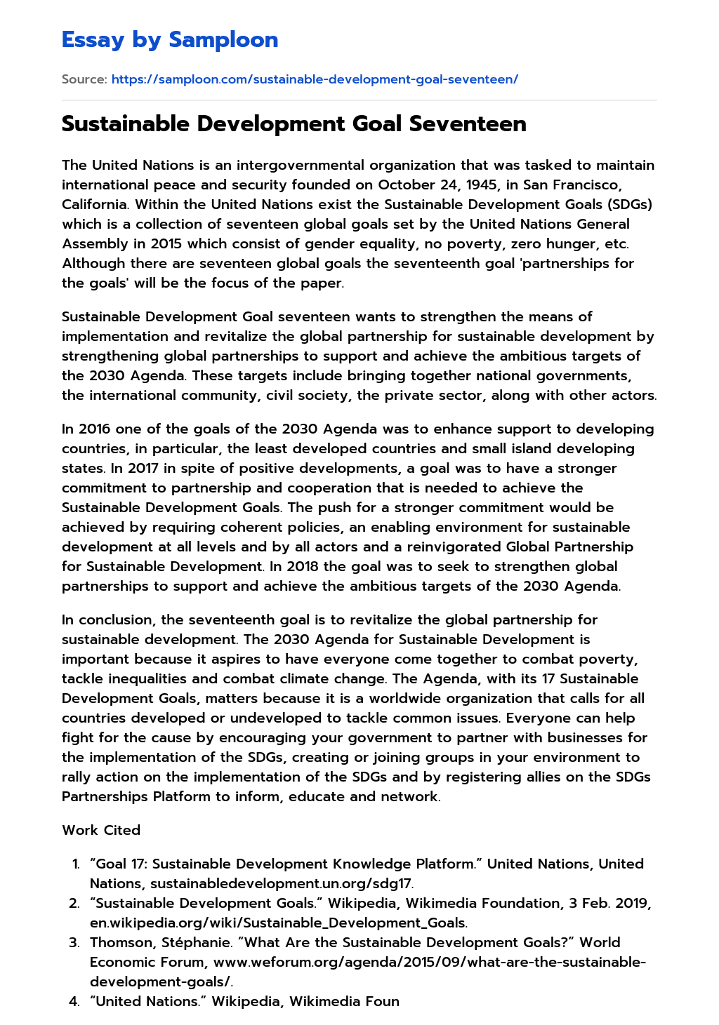 ≫ Sustainable Development Goal Seventeen Free Essay Sample on