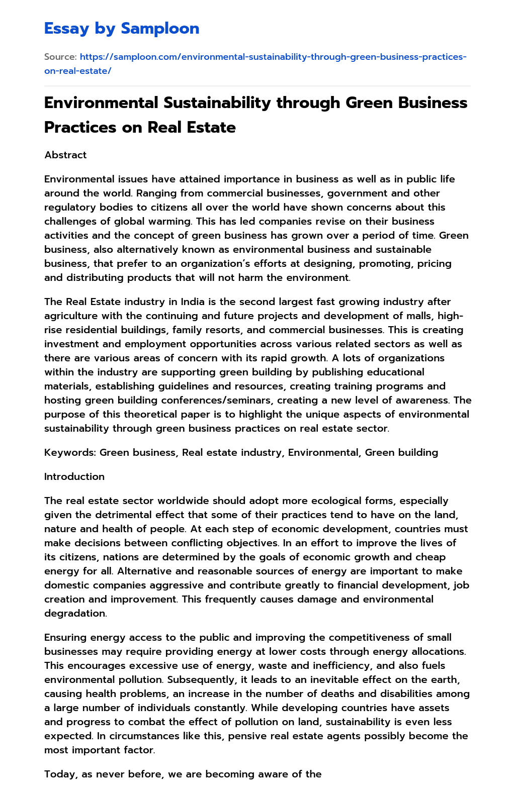 ≫ Environmental Sustainability through Green Business Practices on Real