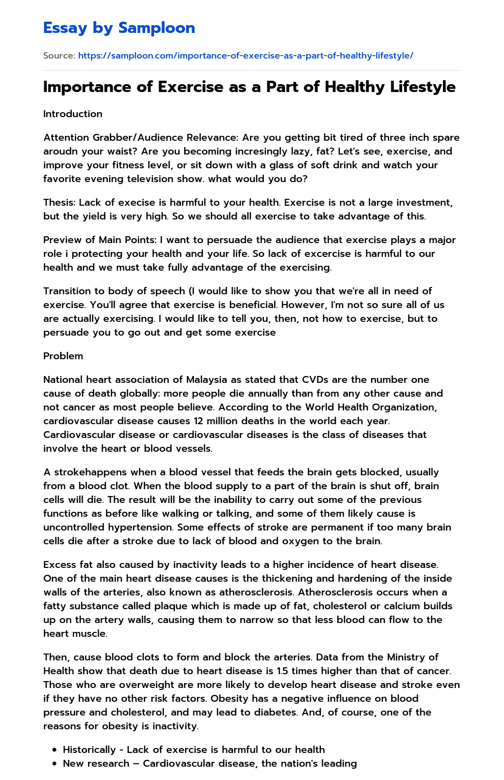 ≫ Importance of Exercise as a Part of Healthy Lifestyle Free Essay Sample on