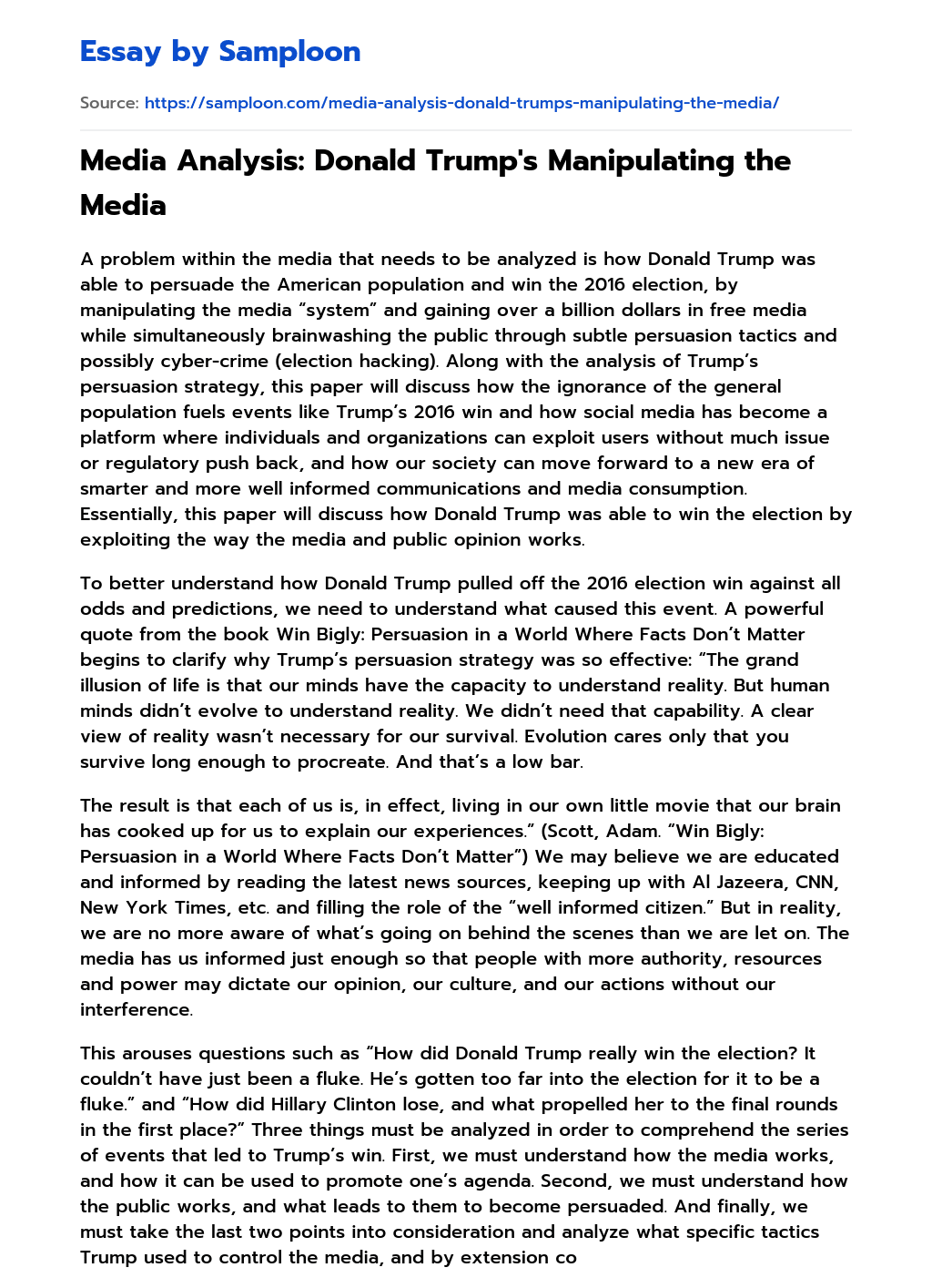 ≫ Media Analysis Donald Trump's Manipulating the Media Free Essay