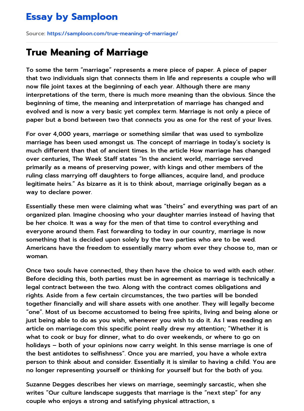 True Meaning of Marriage Argumentative Essay on