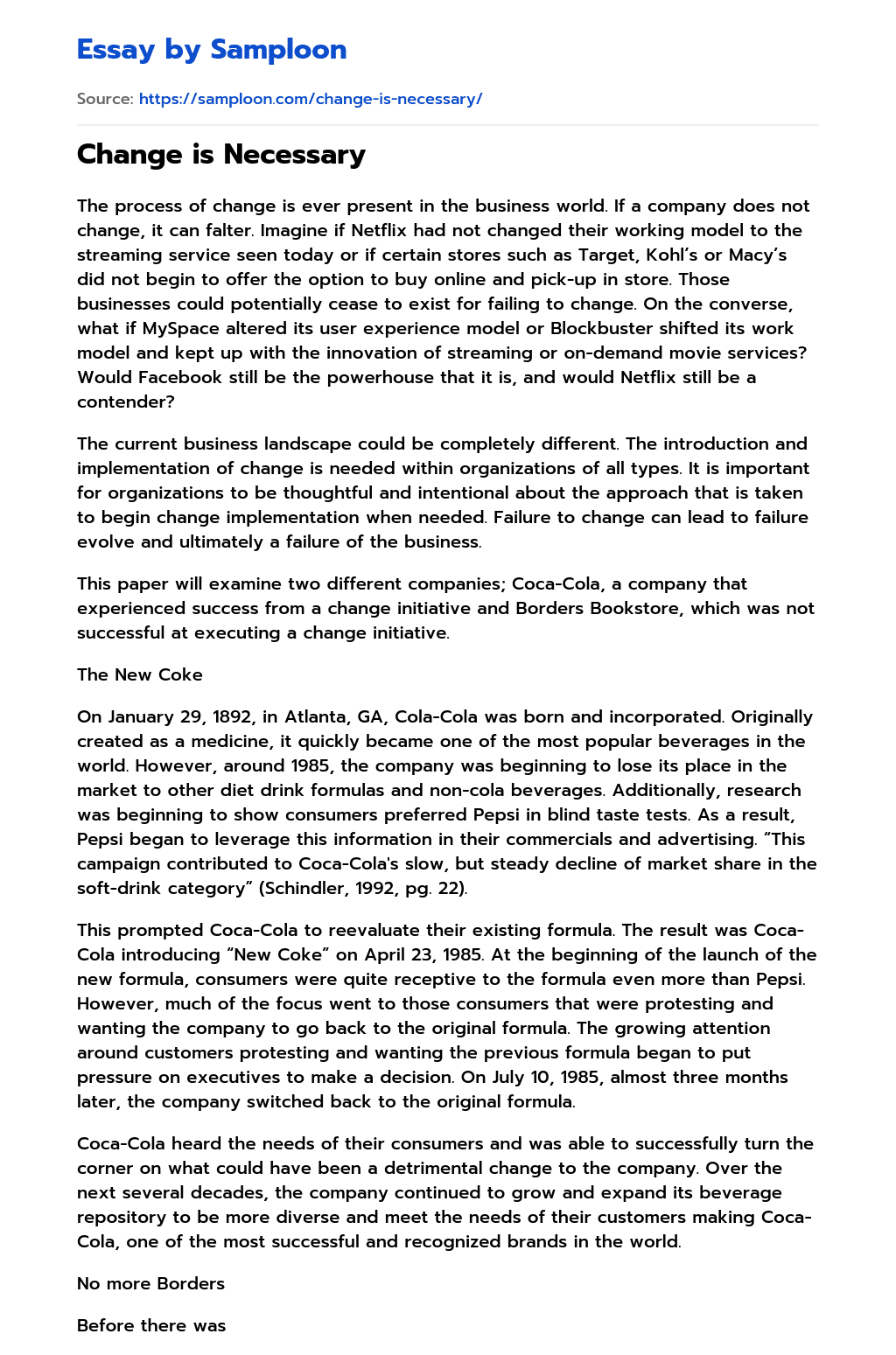 ≫ Change is Necessary Free Essay Sample on