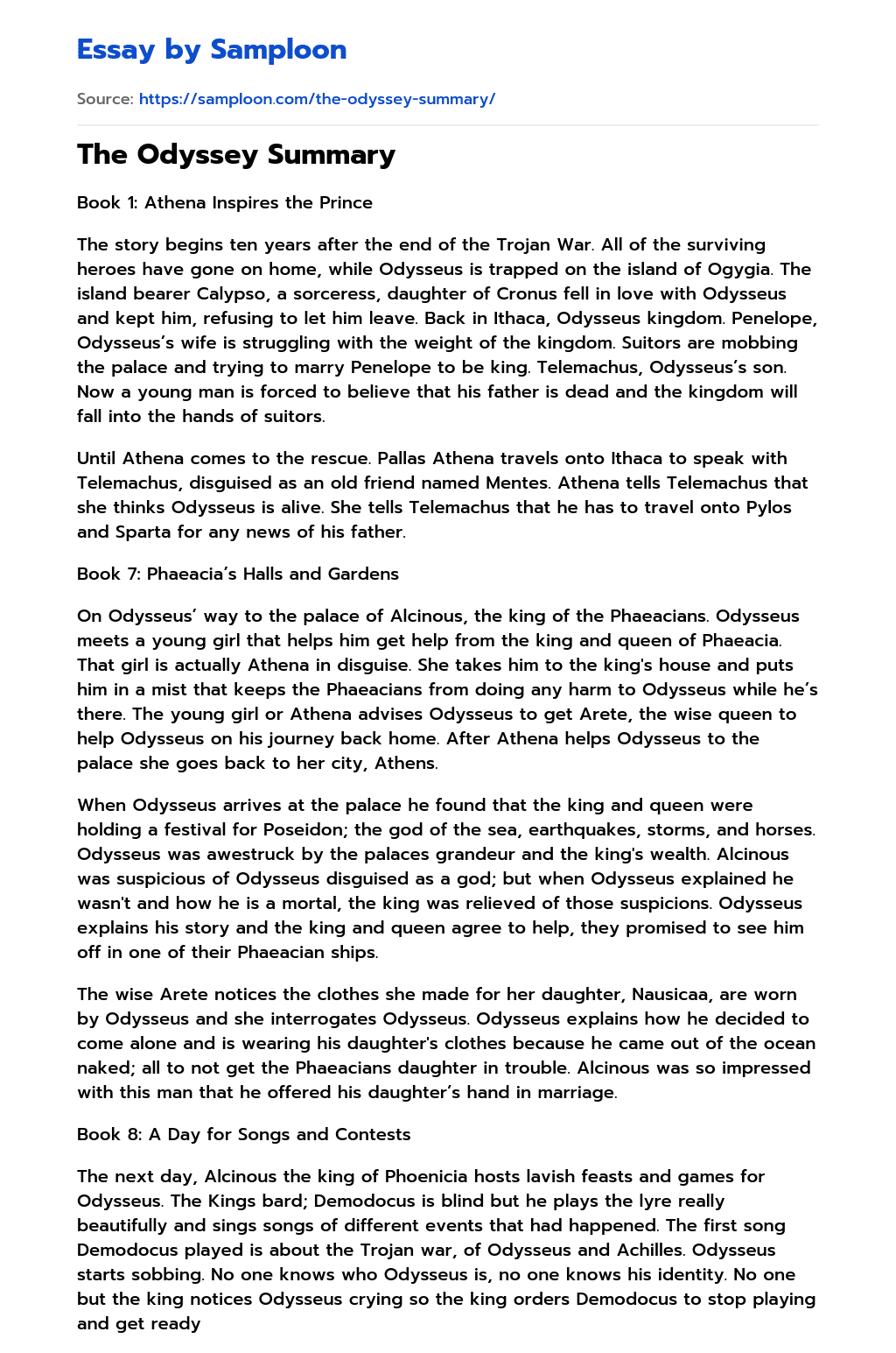 ≫ The Odyssey Summary Free Essay Sample on