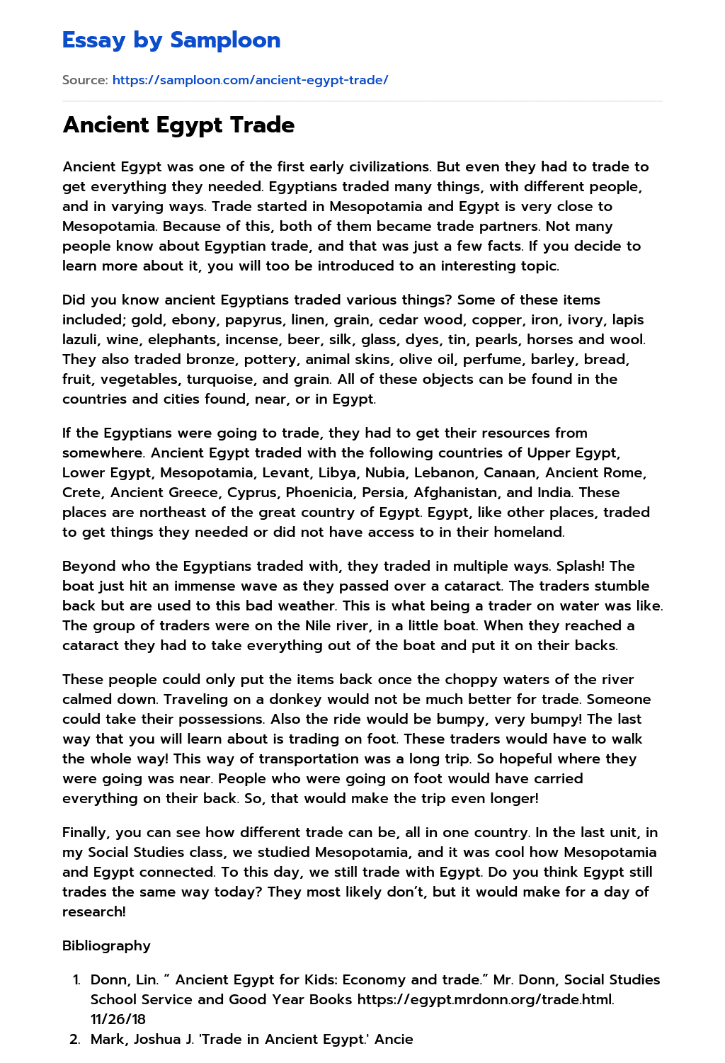 ≫ Ancient Egypt Trade Free Essay Sample on