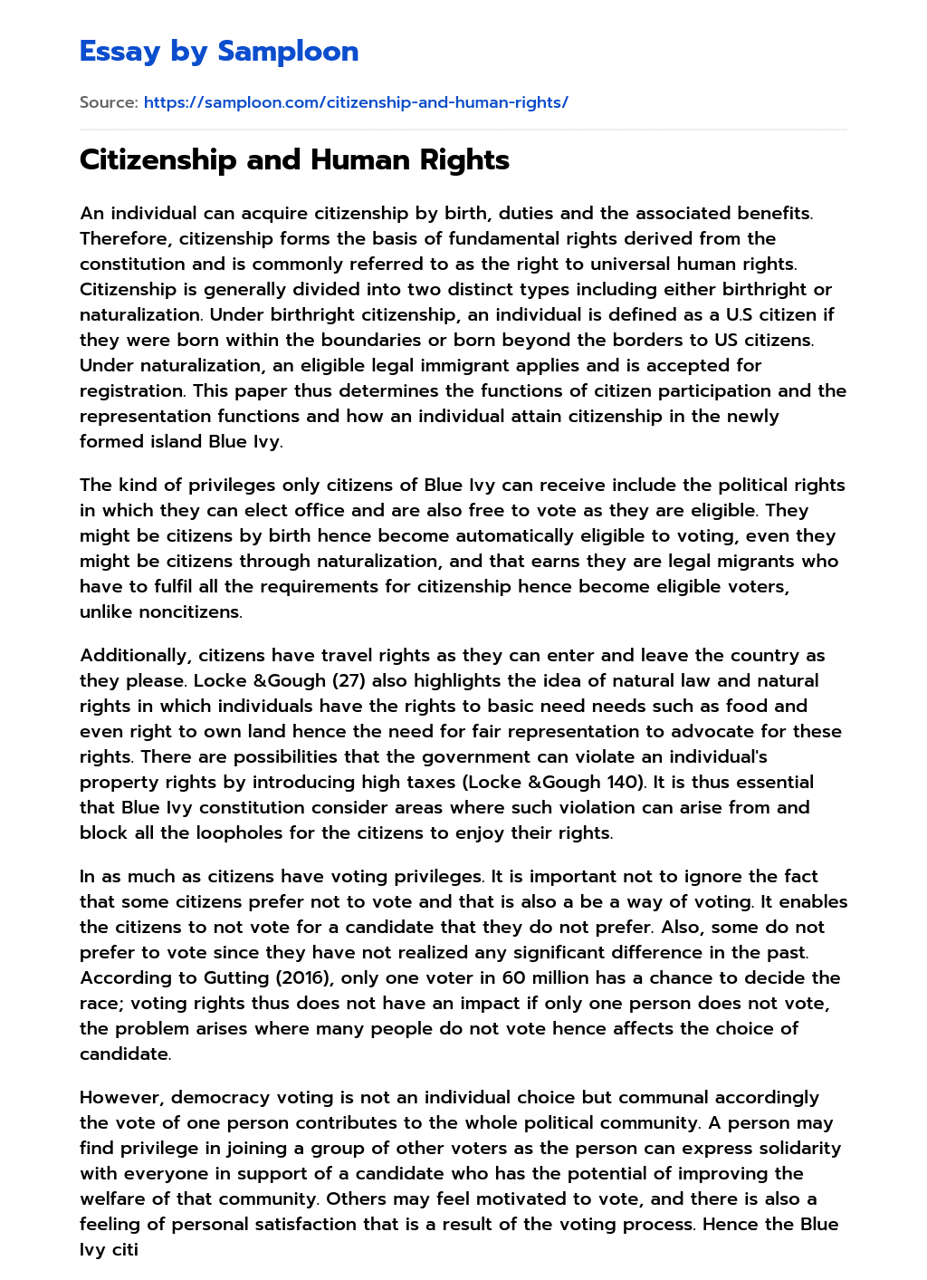 ≫ Citizenship and Human Rights Free Essay Sample on