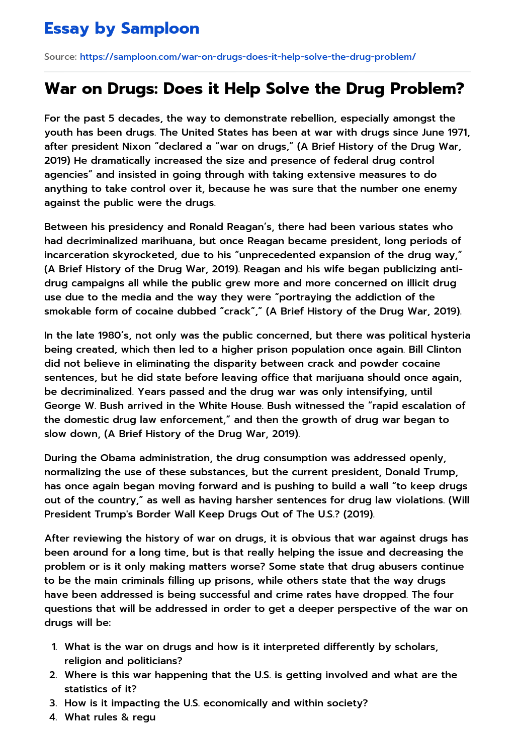 ≫ War on Drugs Does it Help Solve the Drug Problem? Free Essay Sample