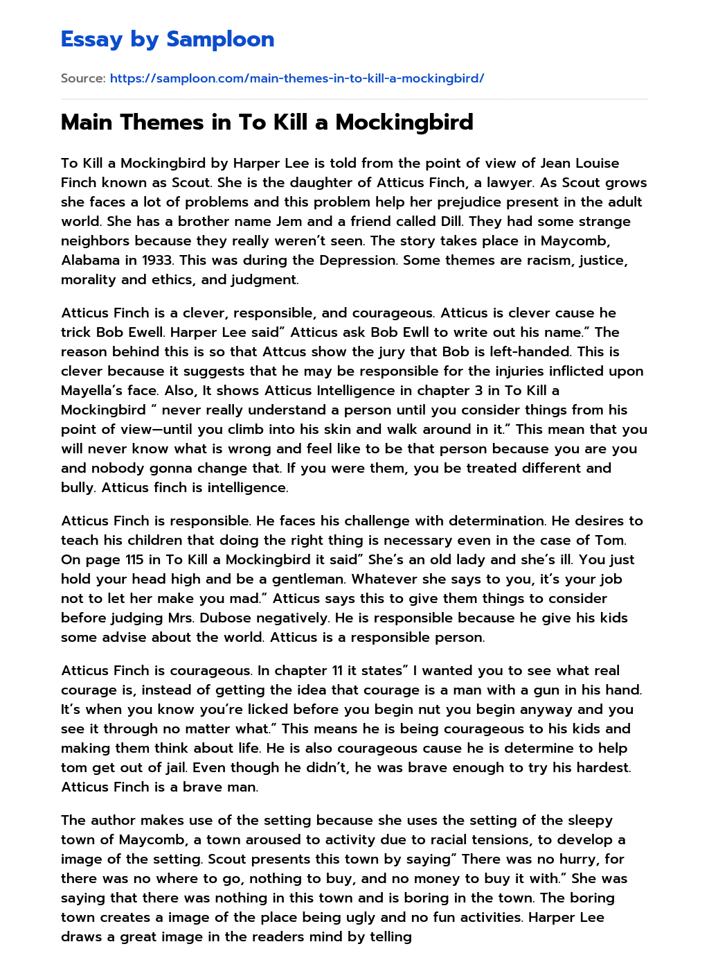 ≫ Main Themes in To Kill a Mockingbird Free Essay Sample on