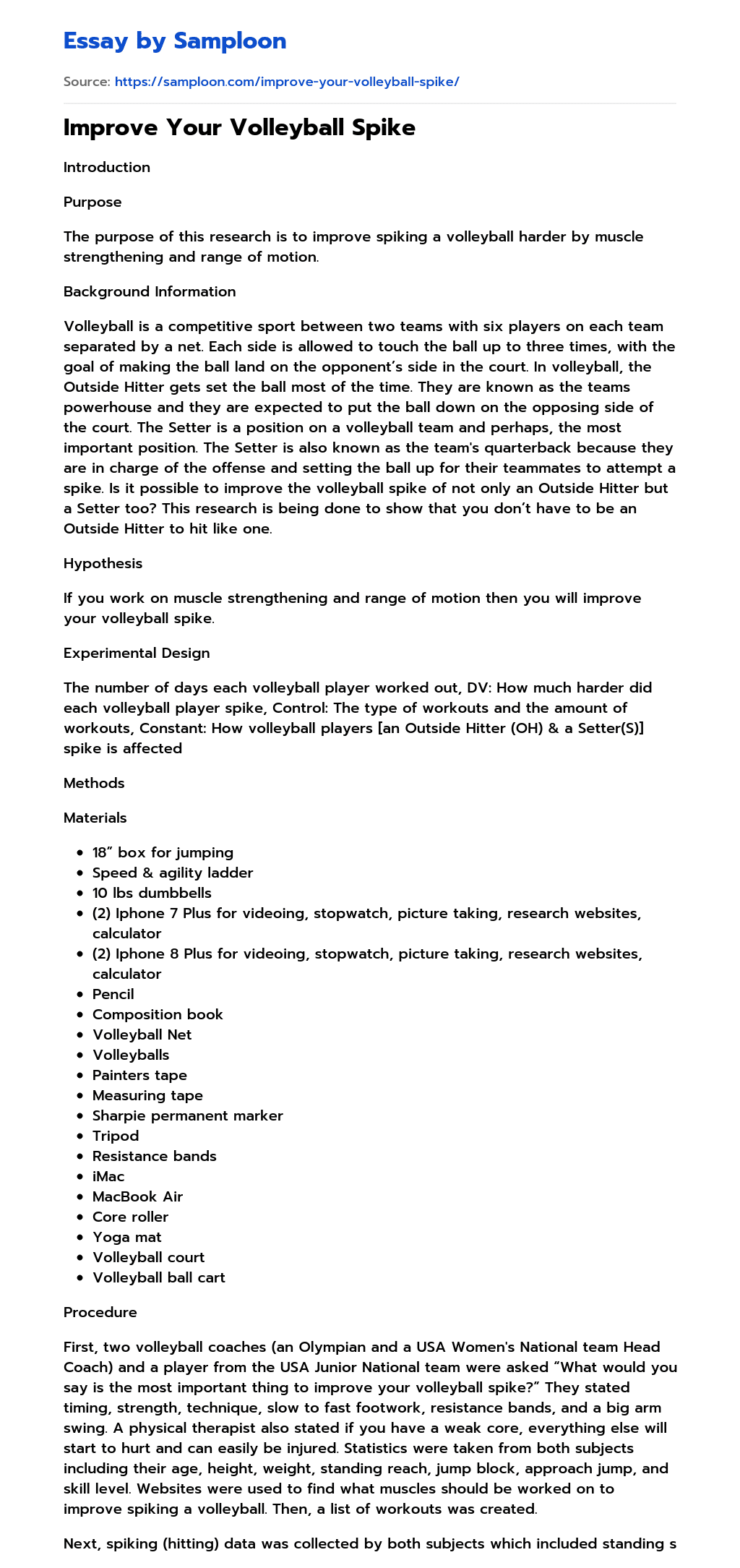 Improve Your Volleyball Spike Argumentative Essay on