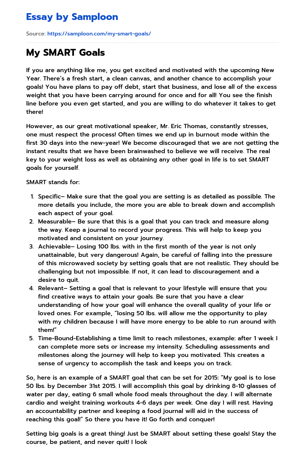 ≫ My SMART Goals Free Essay Sample on
