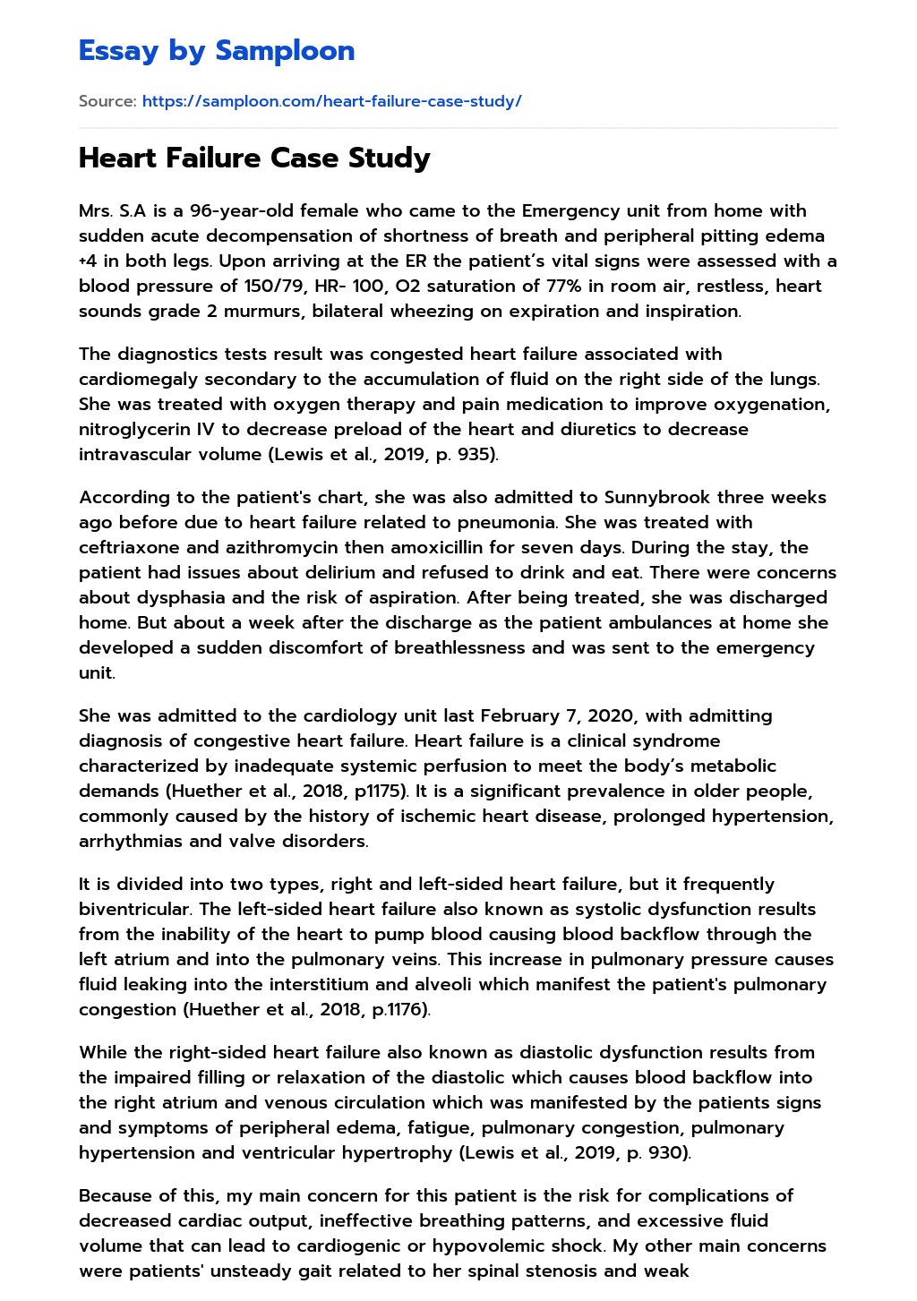 ≫ Heart Failure Case Study Free Essay Sample on