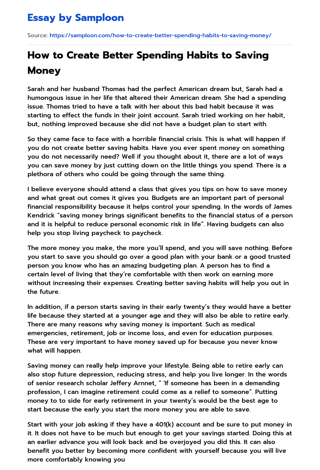 ≫ How to Create Better Spending Habits to Saving Money Free Essay Sample on