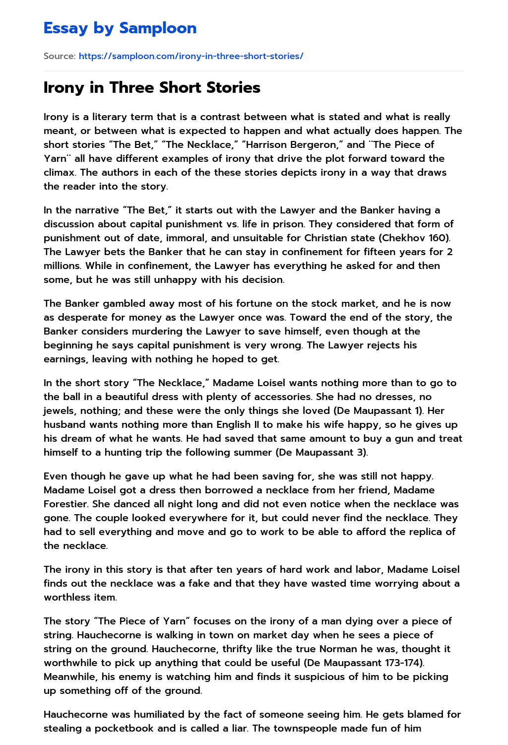 ≫ Irony in Three Short Stories Free Essay Sample on