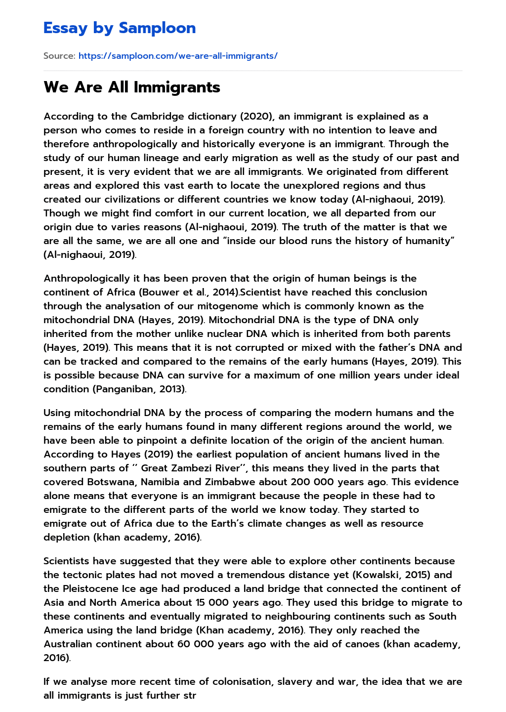 ≫ We Are All Immigrants Free Essay Sample on