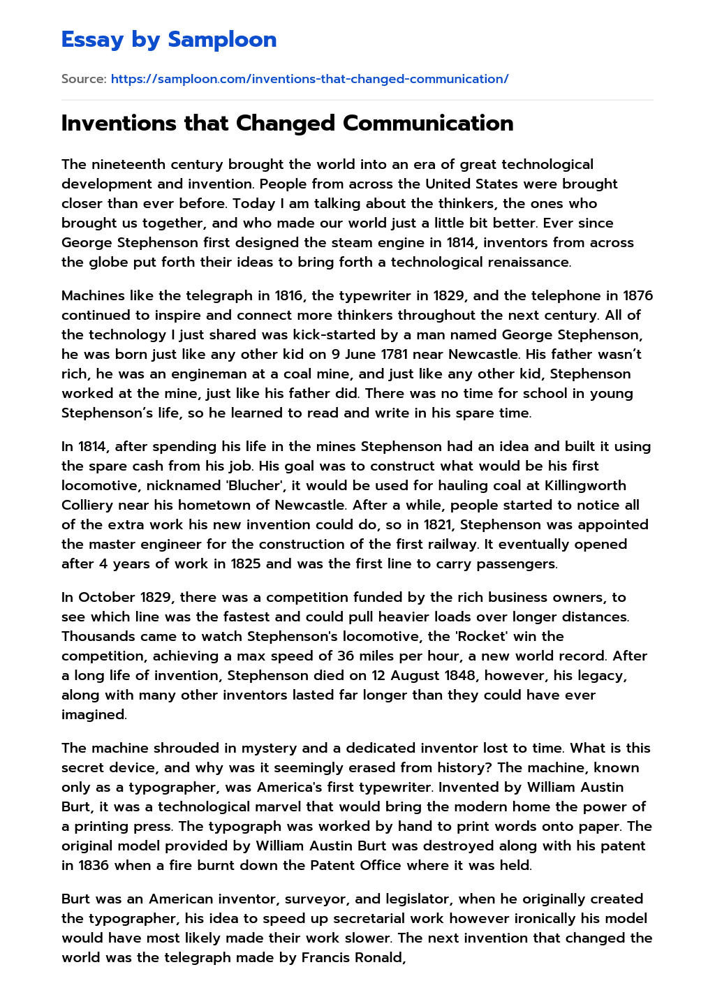 ≫ Inventions that Changed Communication Free Essay Sample on