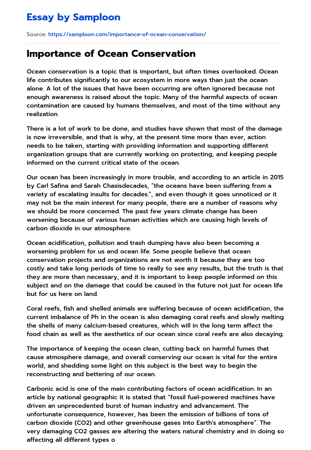 ≫ Importance of Ocean Conservation Free Essay Sample on