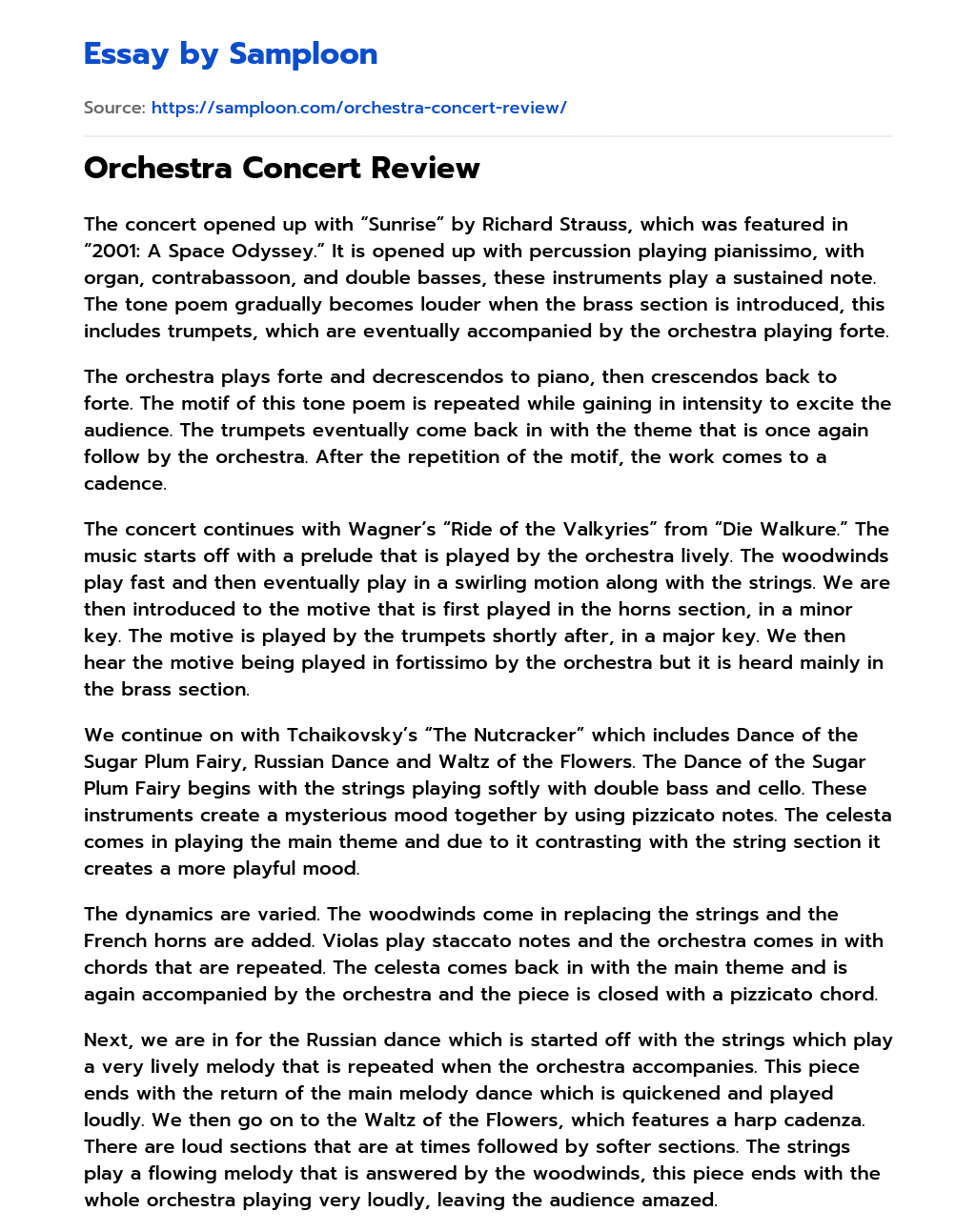 ≫ Orchestra Concert Review Free Essay Sample on