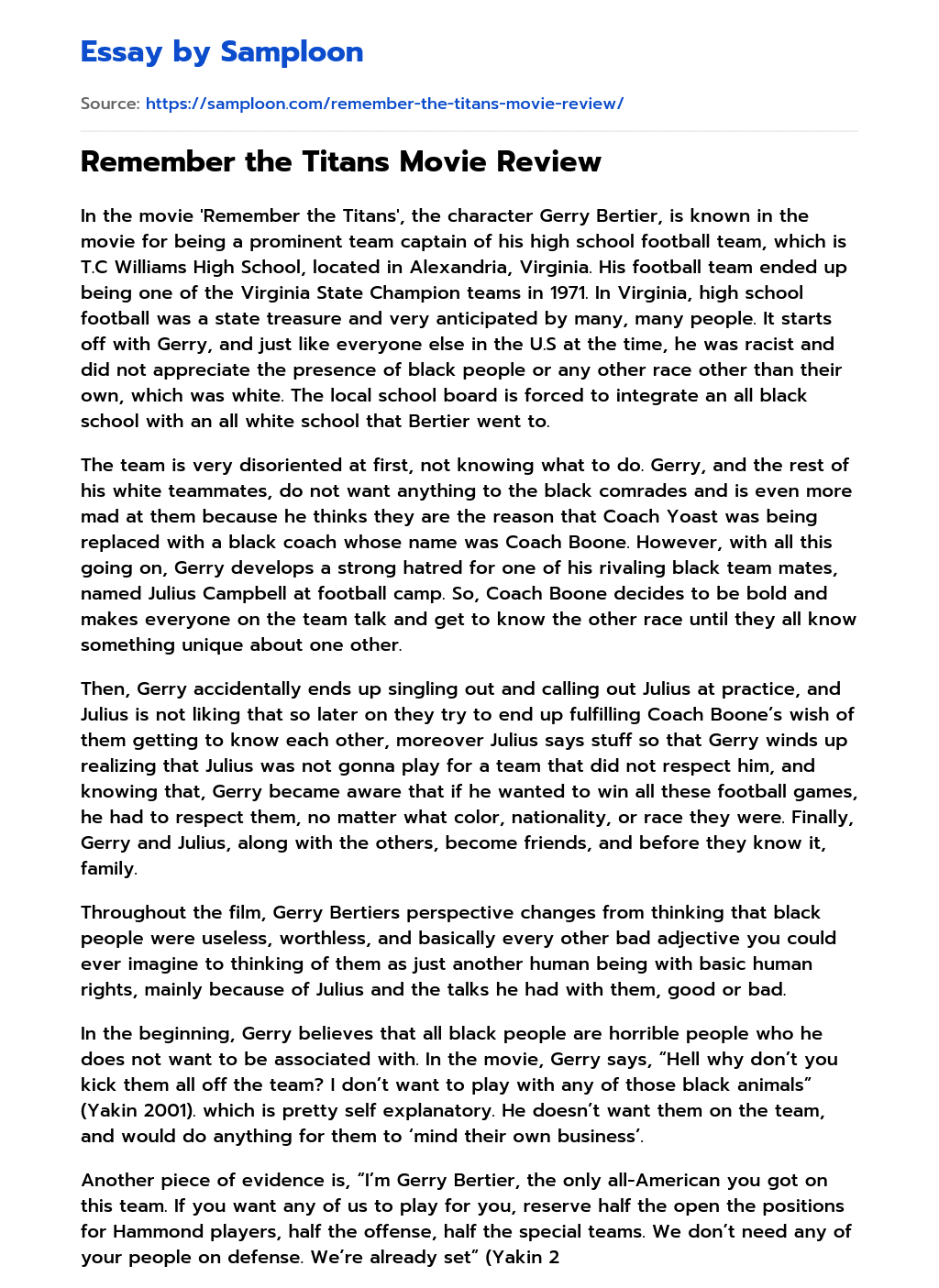 ≫ Remember the Titans Movie Review Free Essay Sample on