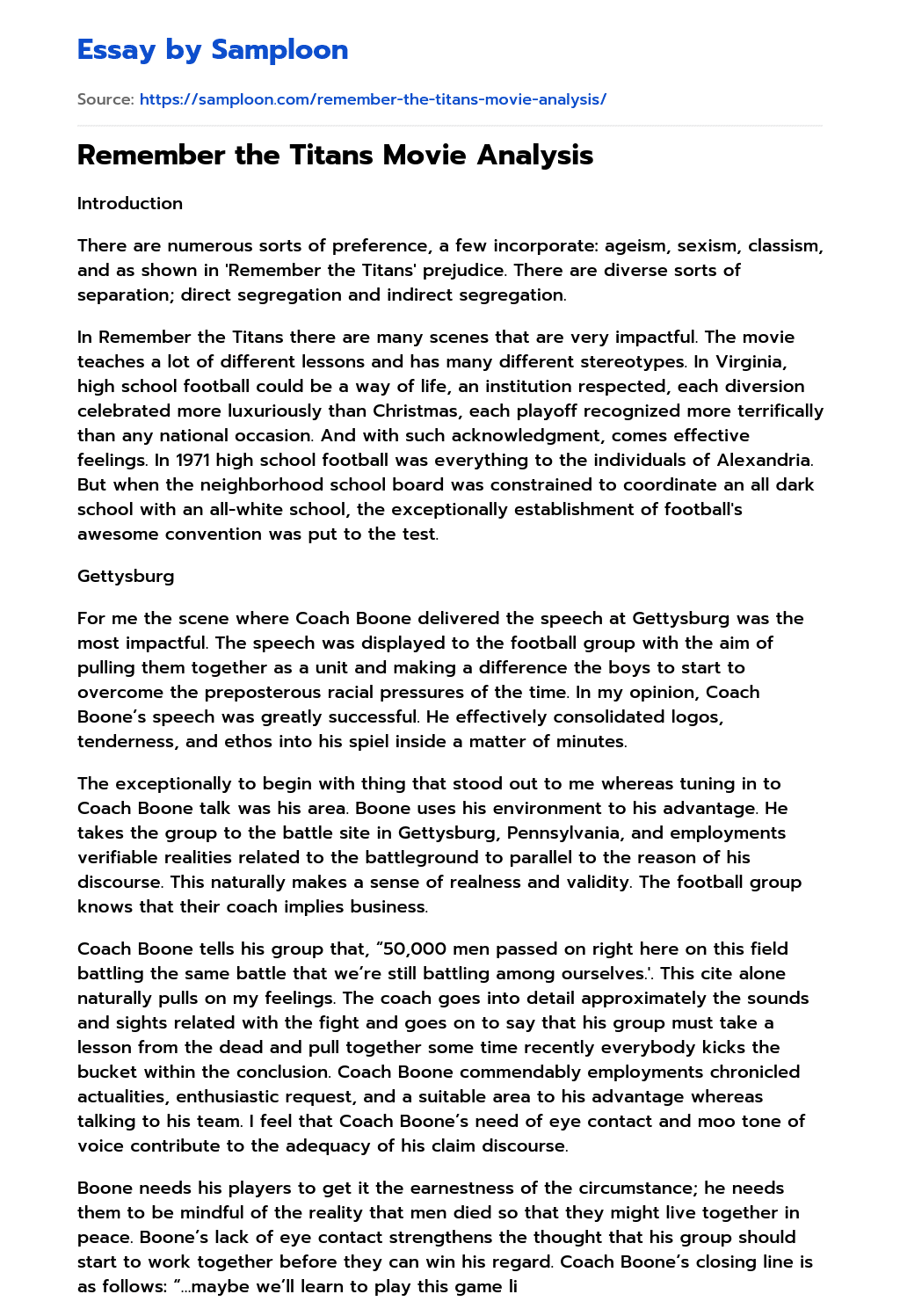 ≫ Remember the Titans Movie Analysis Free Essay Sample on