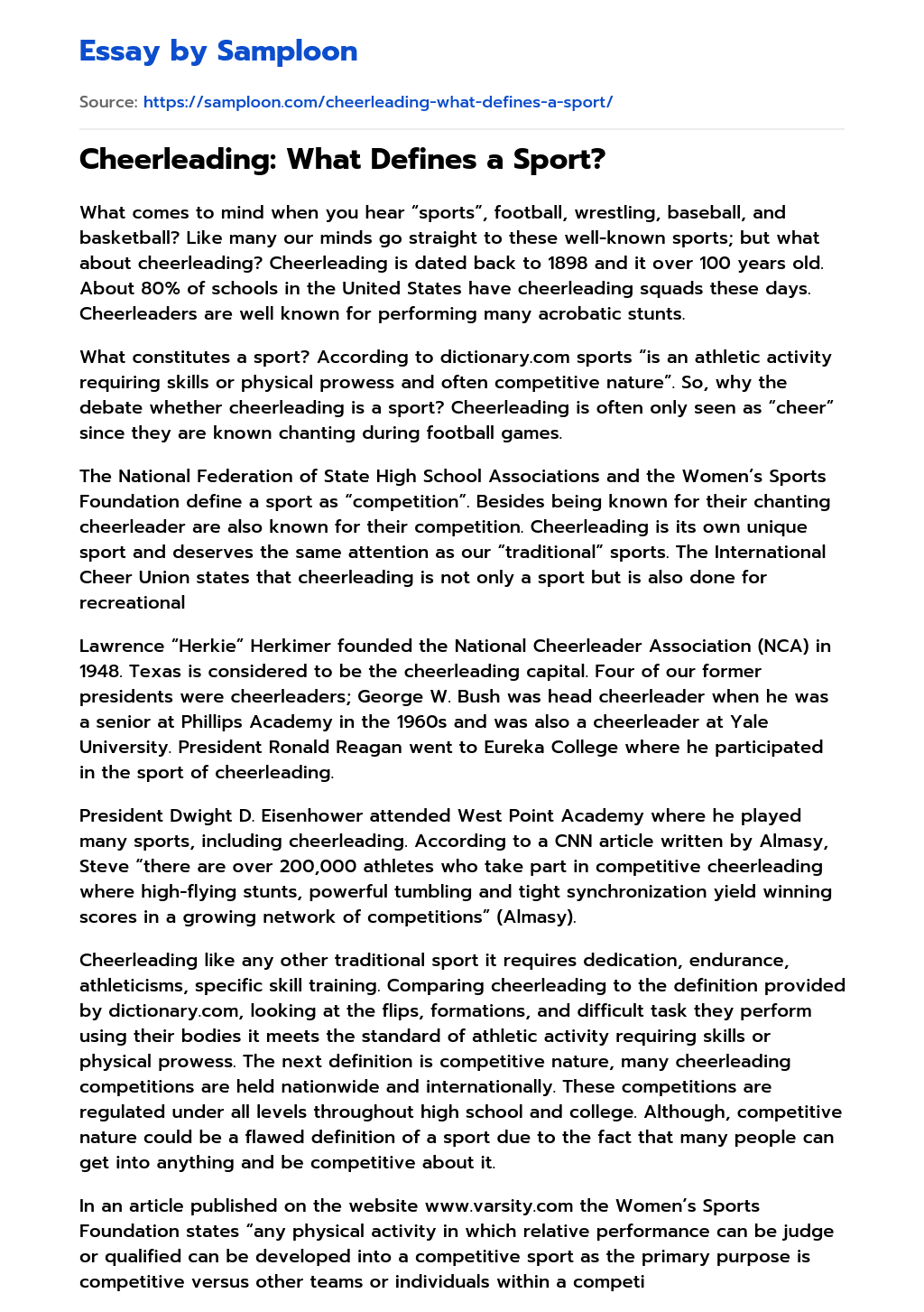 ≫ Cheerleading What Defines a Sport? Free Essay Sample on