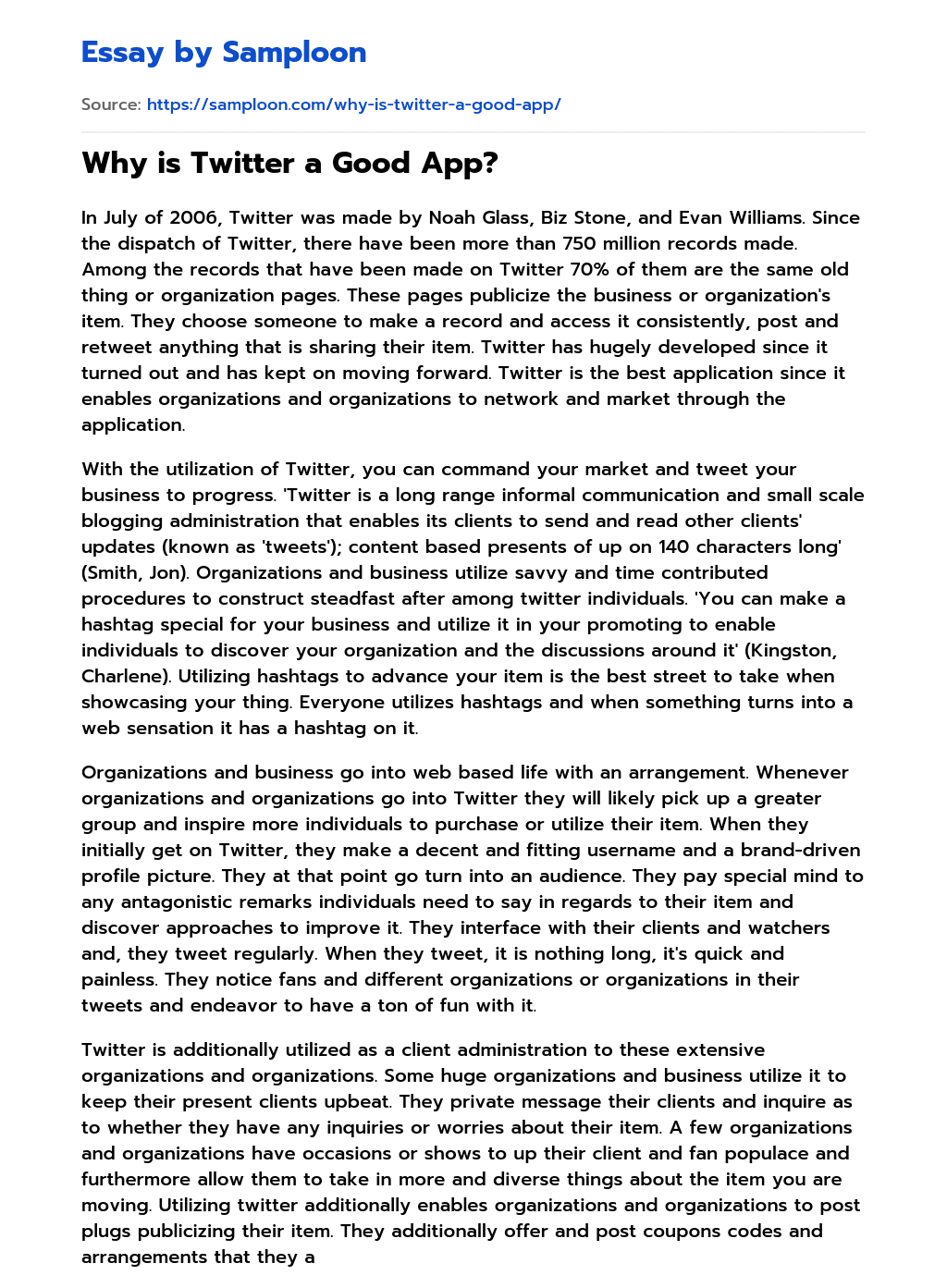 ≫ Why is Twitter a Good App? Free Essay Sample on
